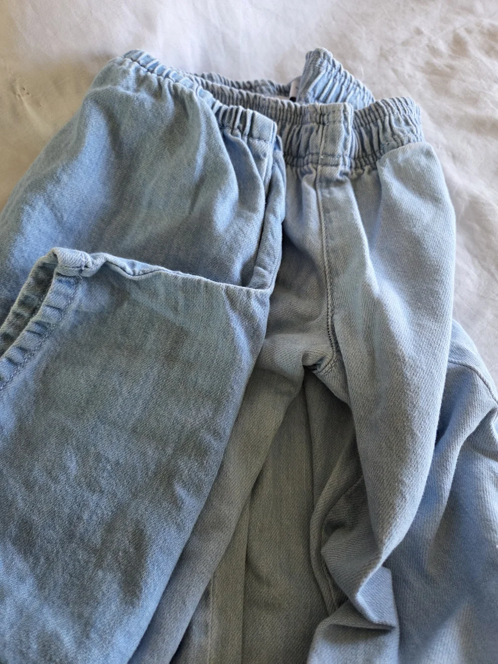 ZARA  Light Wash Denim Set - Cropped Top & Wide Leg Pants, Light Blue